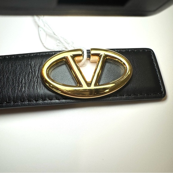 NWT Valentino Garavani Bold Edition V Logo Black Calfskin Leather Belt, Sz 80/32 main image 8